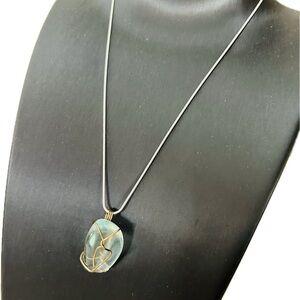 Elegant Gold & Pretty Blue Handmade Wire-wrapped Sea Glass Pendant Necklace